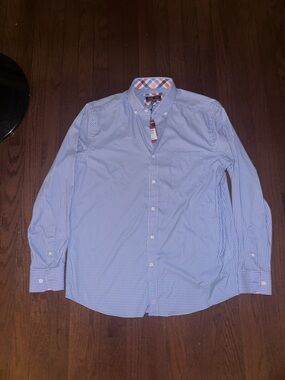 Johnston & Murphy Light Blue Gingham Button-Down Shirt